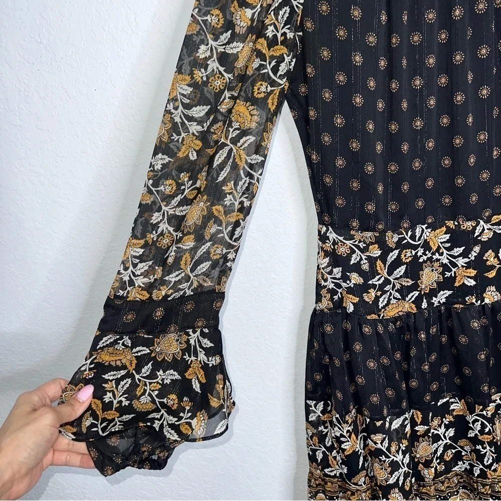 Michael Kors Dress Women XS  Georgette Paisley Gold Mettalic Floral  AA